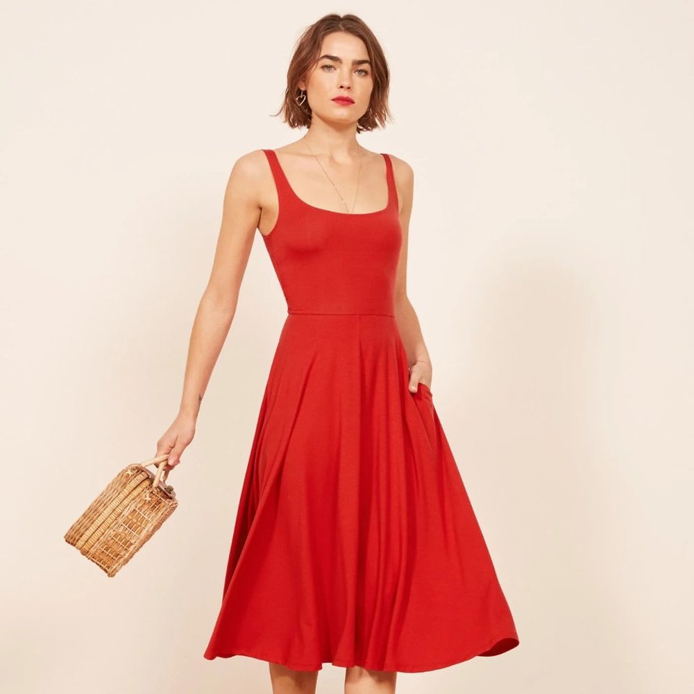 Reformation Rou Knit Midi Dress Red Small